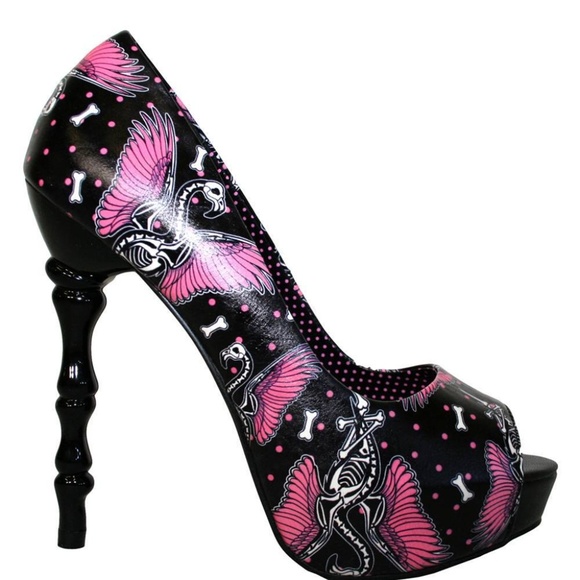 Too Fast Shoes - Too Fast Flamingo Heel Rockabilly Pinup Tattoo 50s Too Fast Shoes - Too Fast Flamingo Heel Rockabilly Pinup Tattoo 50s